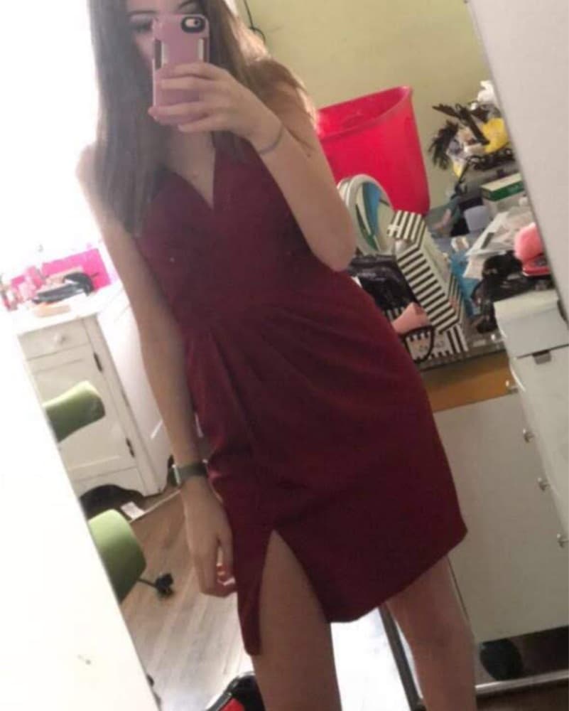 Captivating Wine Satin Cocktail Dress - Image 5
