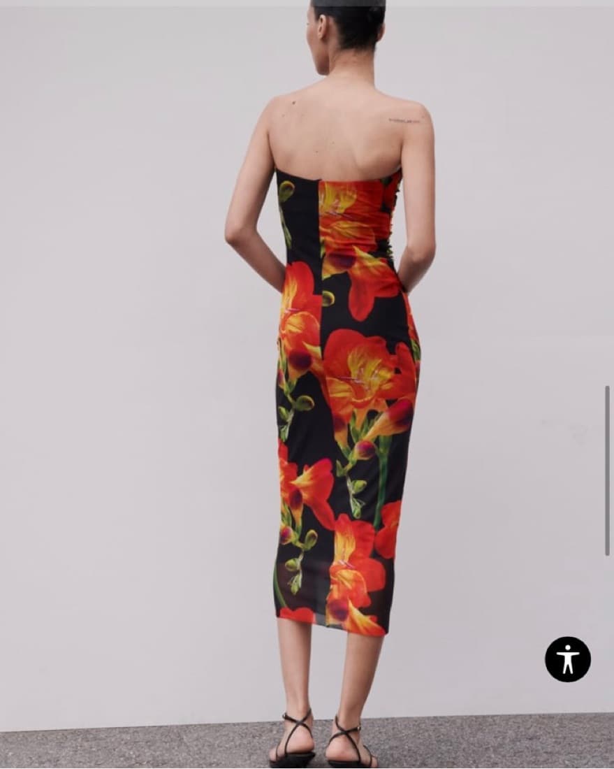 Red/Black Zara Mesh Strapless Midi Dress - Image 5