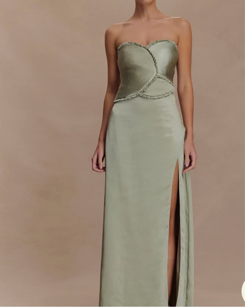 Meshki Sage Dress with Ruched Petals - Image 1