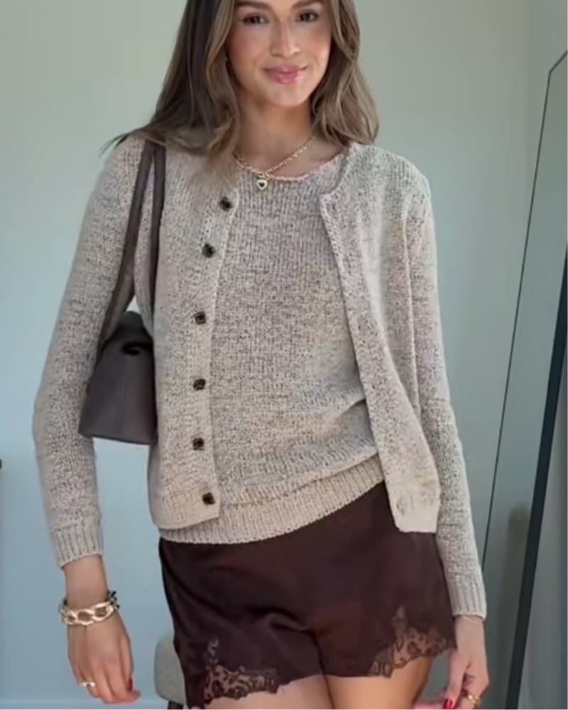 Zara Brown Satin Lace Shorts - Image 5