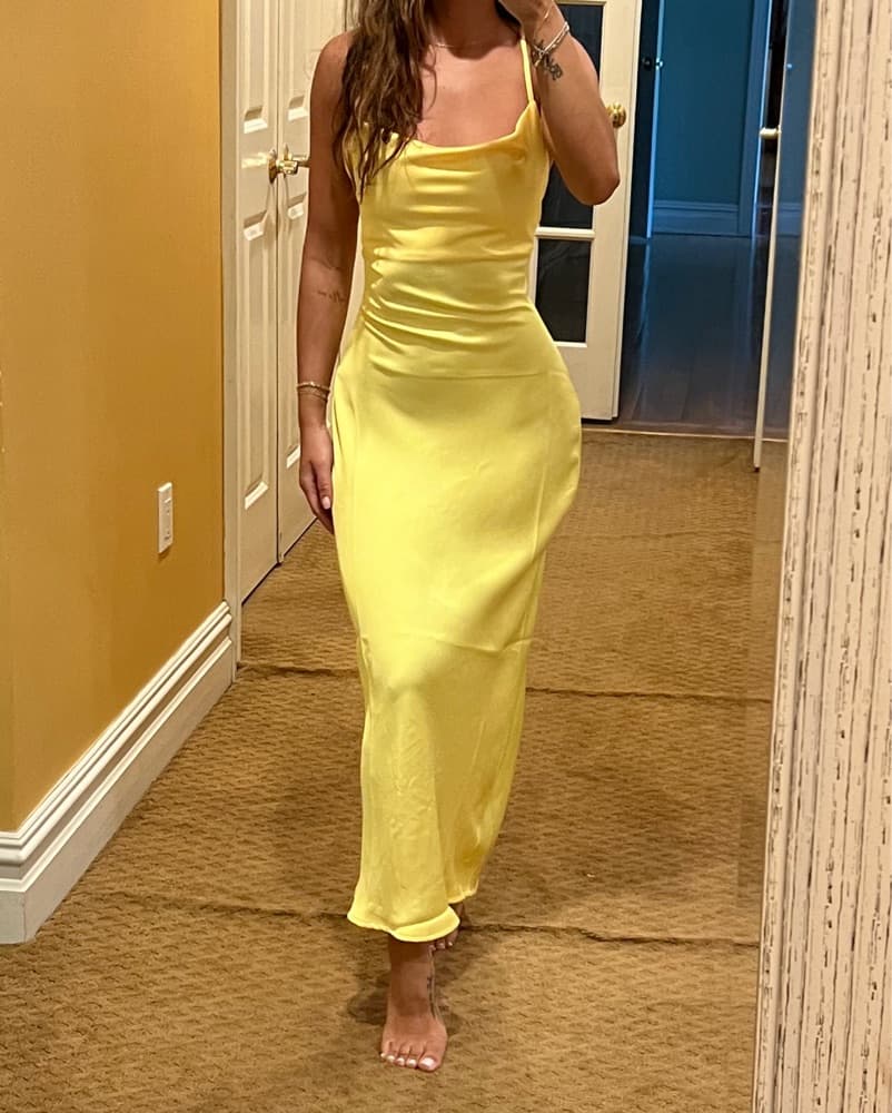 Silky Satin Yellow Dress - Image 3