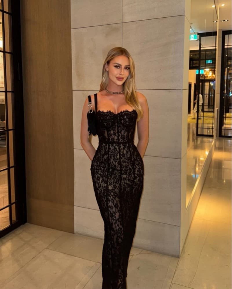 Helsa Black Column Lace Bustier Dress XS - Image 4