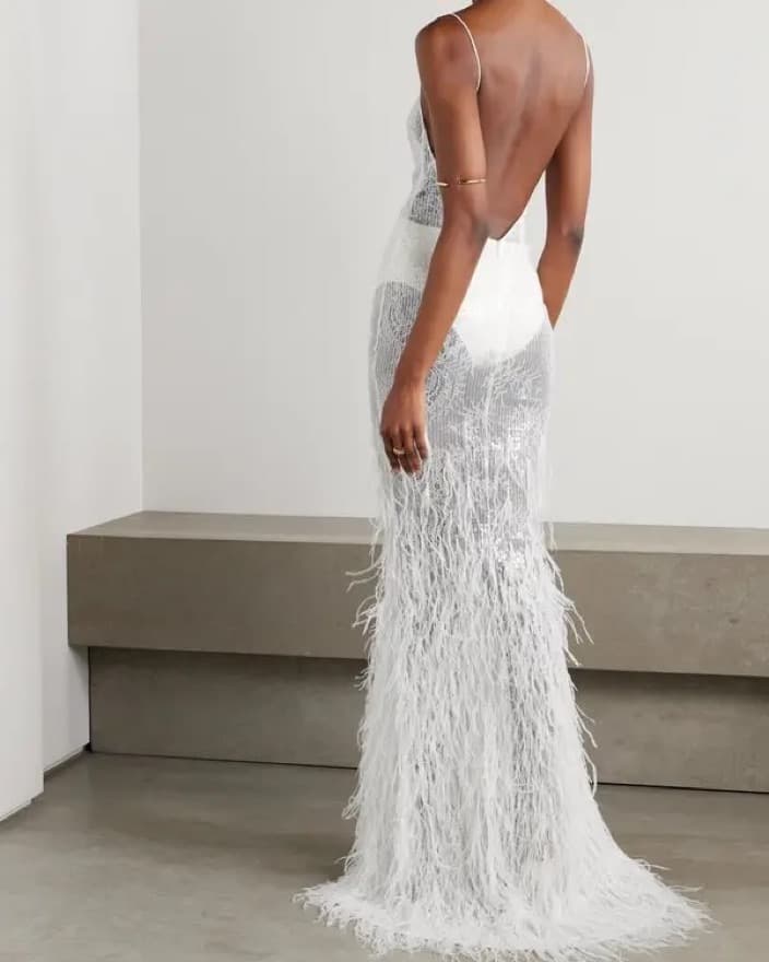 Retrofete White Odessa Feather Dress S - Image 4