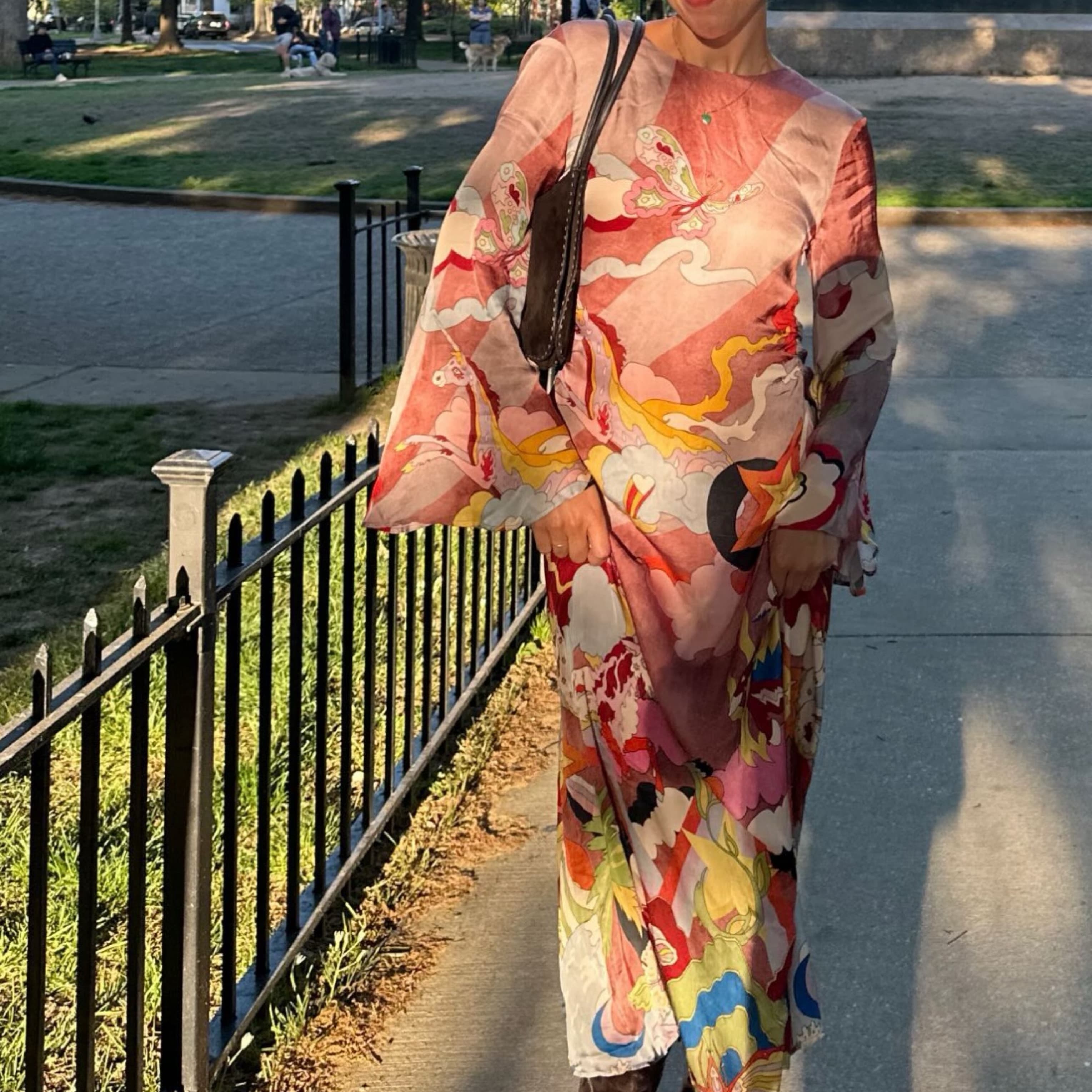 Trippy Silk Long Sleeve Maxi Dress - Image 4