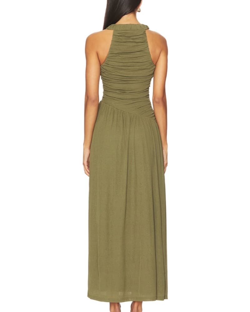 Olive Green Rouched Dress For Wedding - Image 4