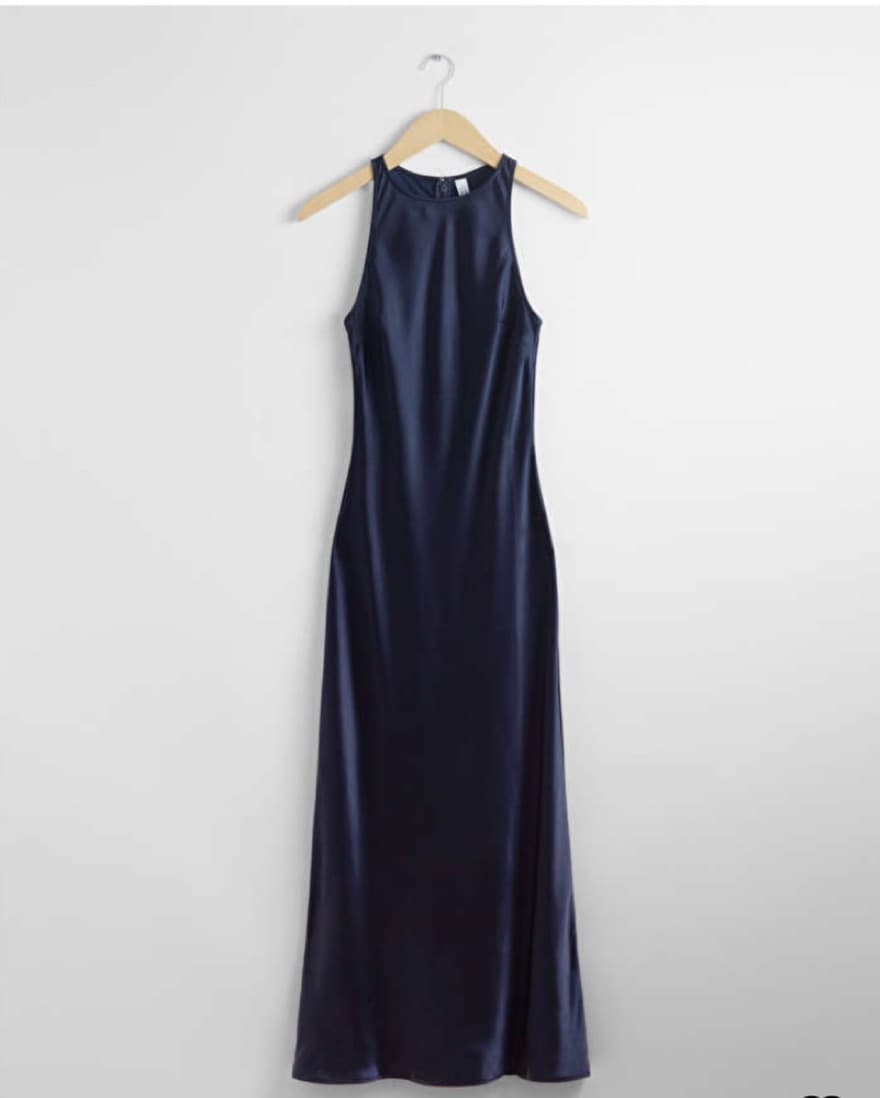 & other stories slim satin midi (navy) - Image 1