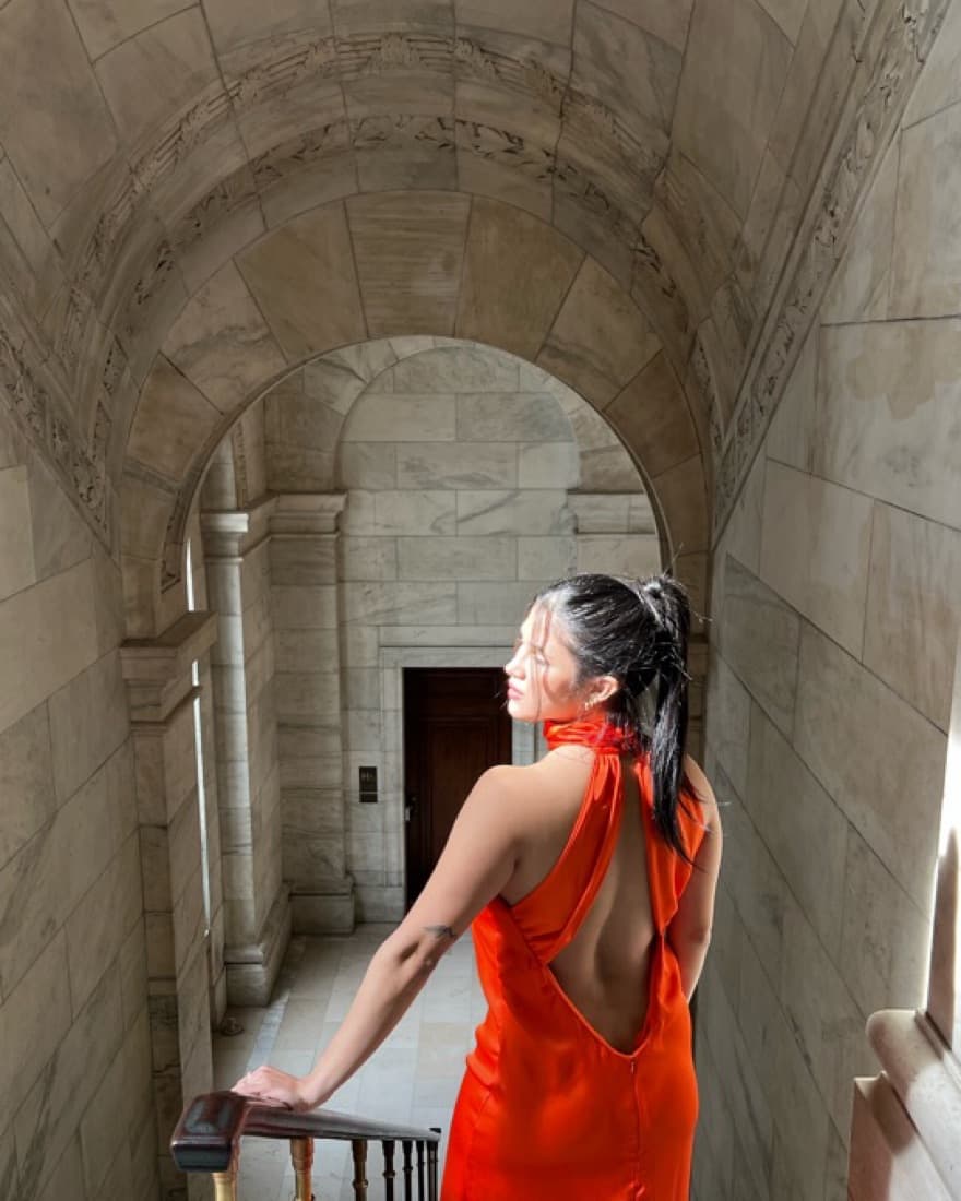 Orange Silk Backless Dress  - Image 6