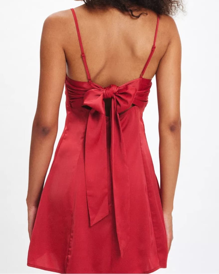 UO Bella Bow-Back Satin Mini Dress - Image 2