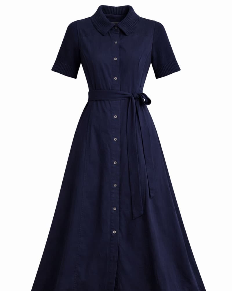Elegant Navy Blue Shirt Dress - Image 2