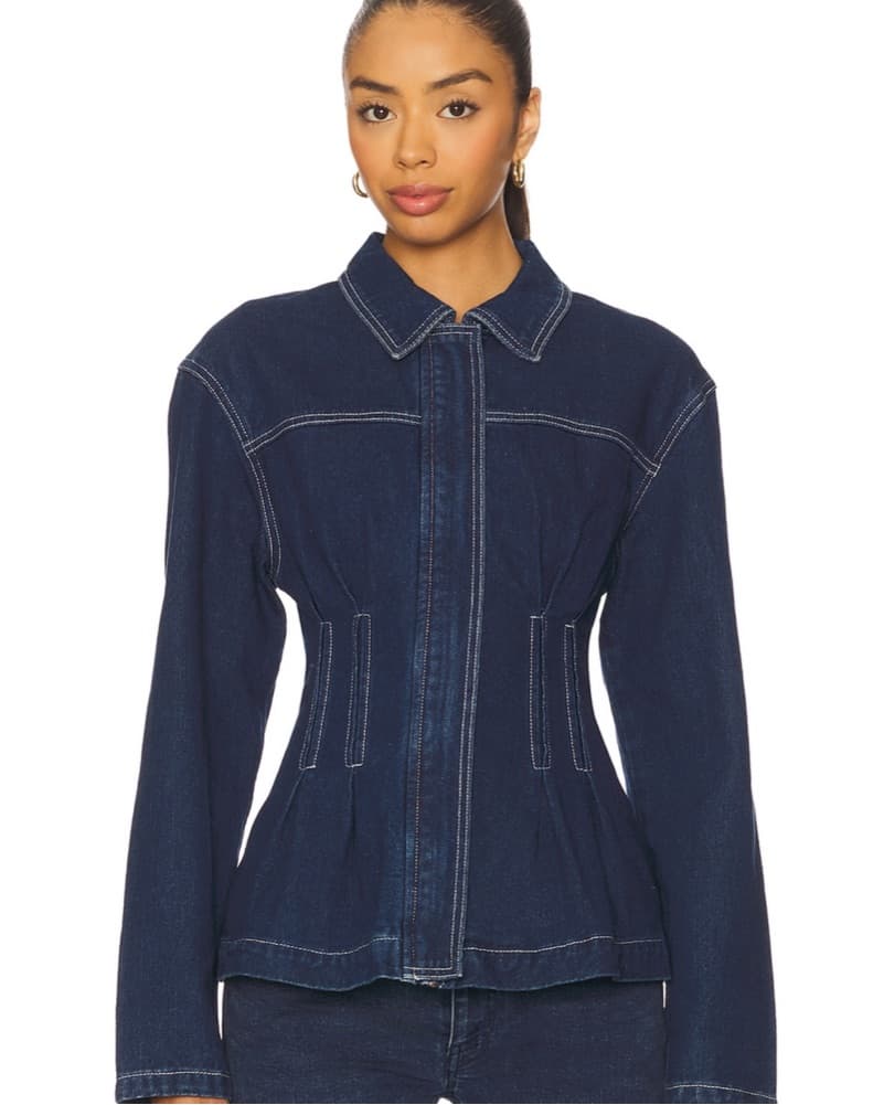 Cinched Denim Zip-Up Jacket - Image 1