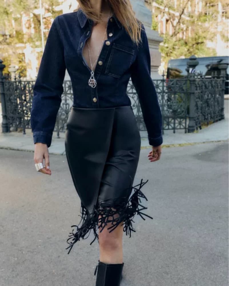 Zara Faux Leather Fringe Skirt - Image 1