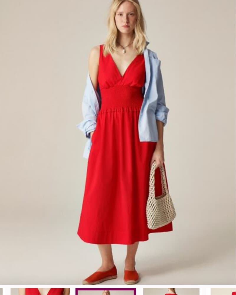 Red V-Neck Midi Dress - Image 1