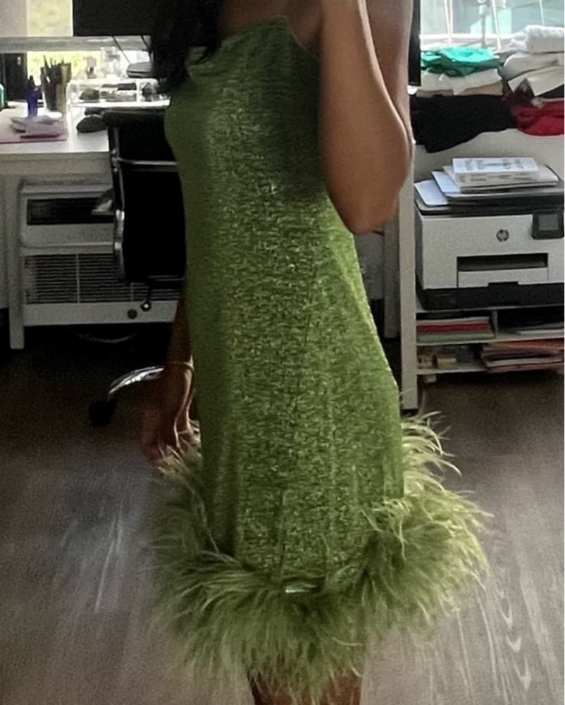 Oséree Lumiere Green Feather  Mini Dress - Image 6