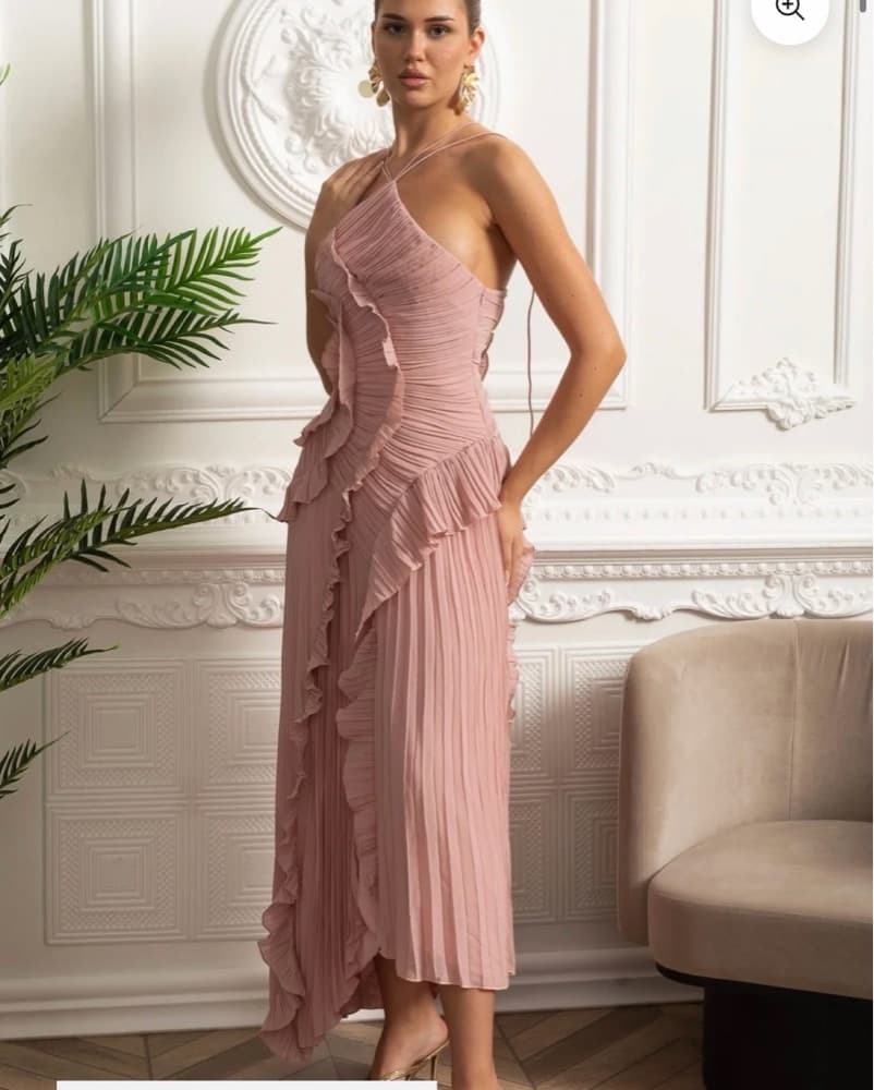 Sierra Darien Pink Pleated Ruffle Dress - Image 2