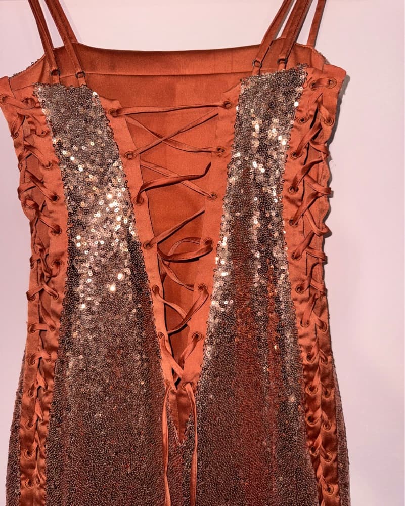 Rose Gold Sequin Lace Up Mini Dress - Image 6