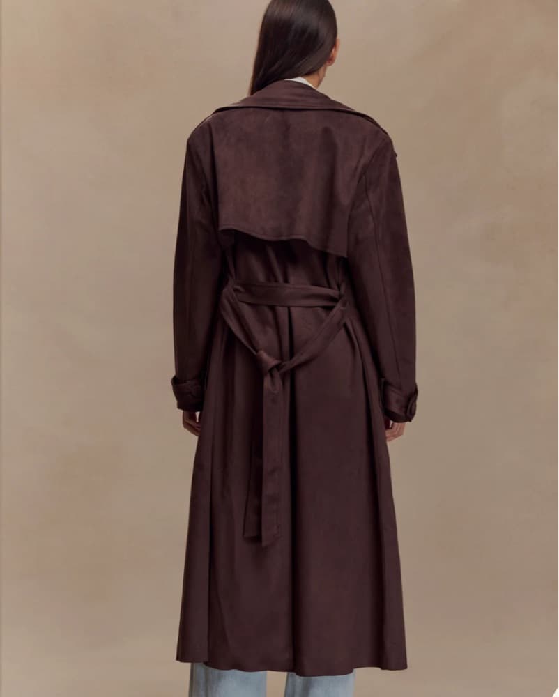 Brown Suede Trench Coat - Image 3