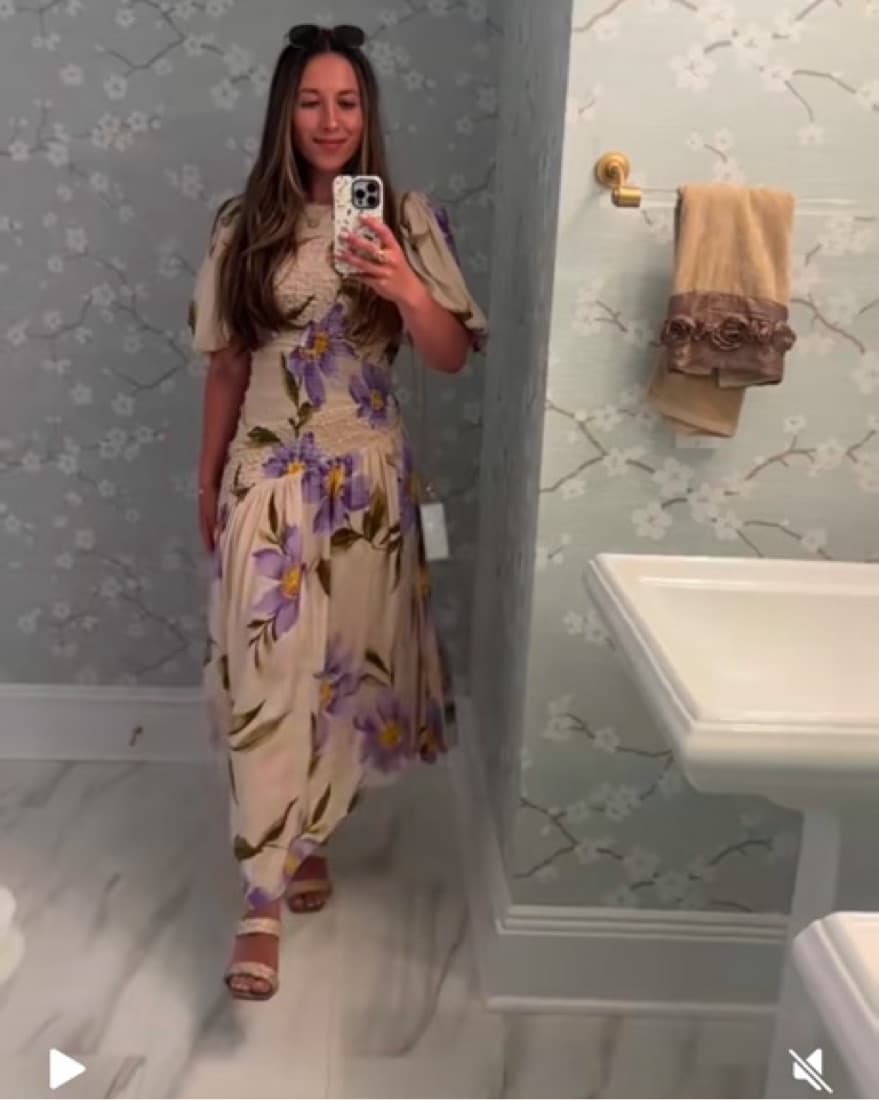 Purple/Beige Linen Floral Maxi Dress - Image 3