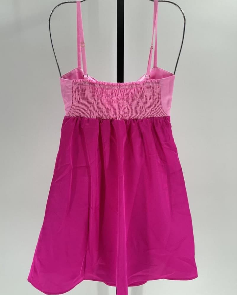 Pink Colorblock Bow Mini Dress - Image 3