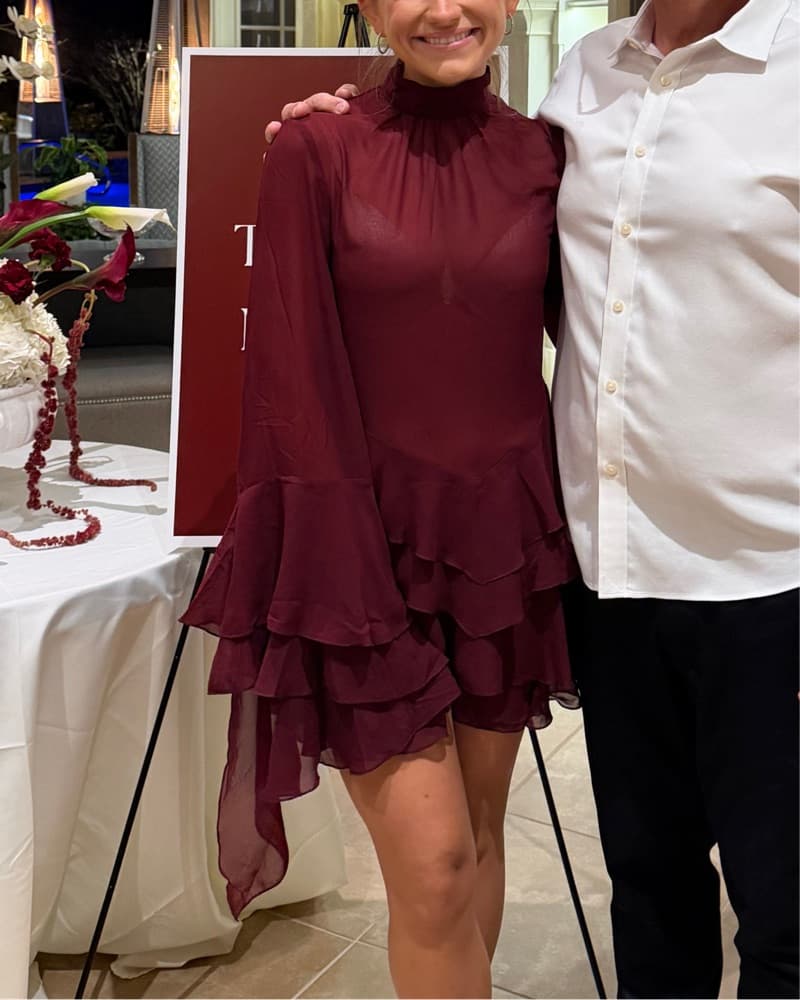 Meshki Chiffon Ruffle Mini Dress - Wine - Image 3