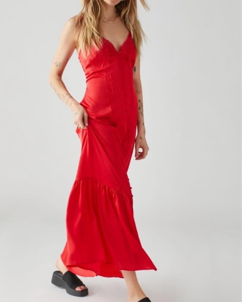 Red Silk Lace Slip dress - Image 4