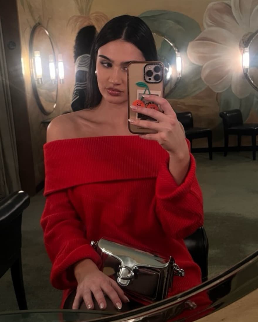 Red off the shoulder Sweater Dress - Image 2