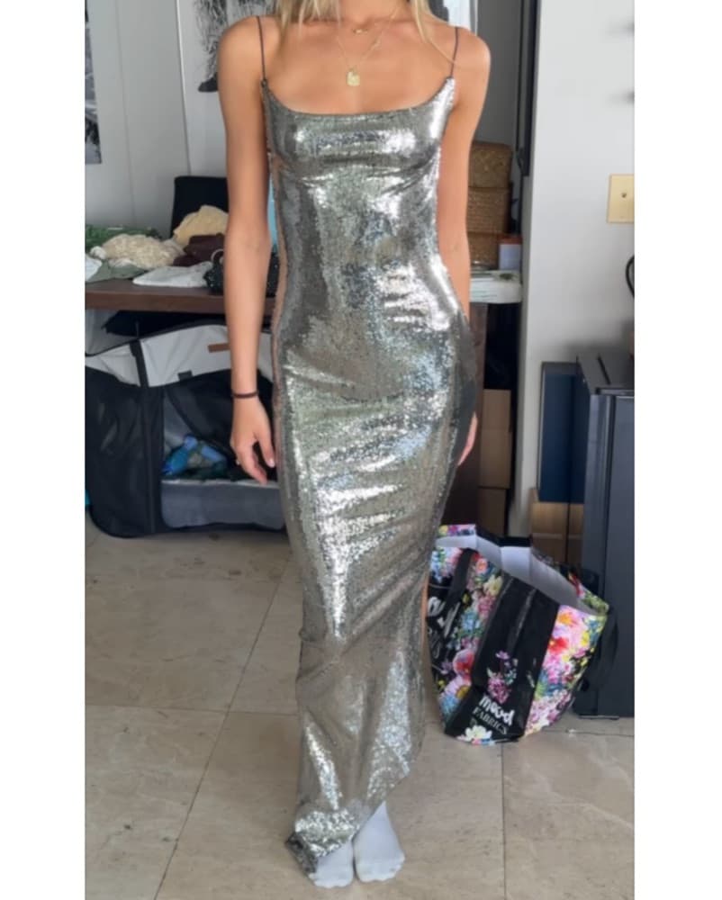 Anomis Silver Sequin Open Low Back Dress - Image 5