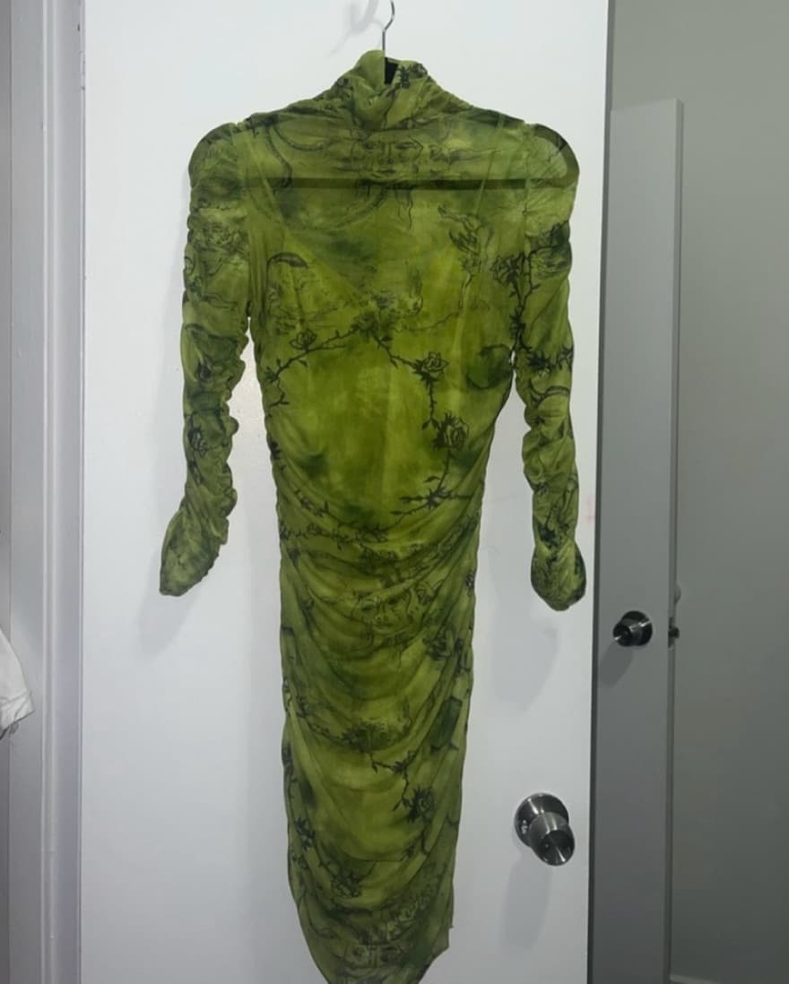 I AM GIA Green Amara Ruched Mesh Dress  - Image 4