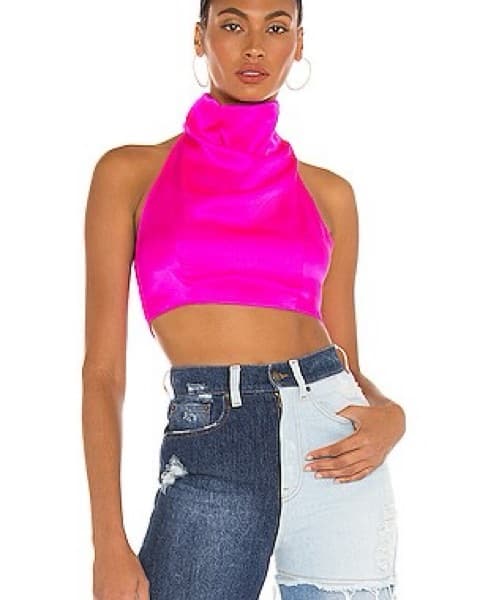Pink Silk Cowl Neck Crop Top  - Image 1