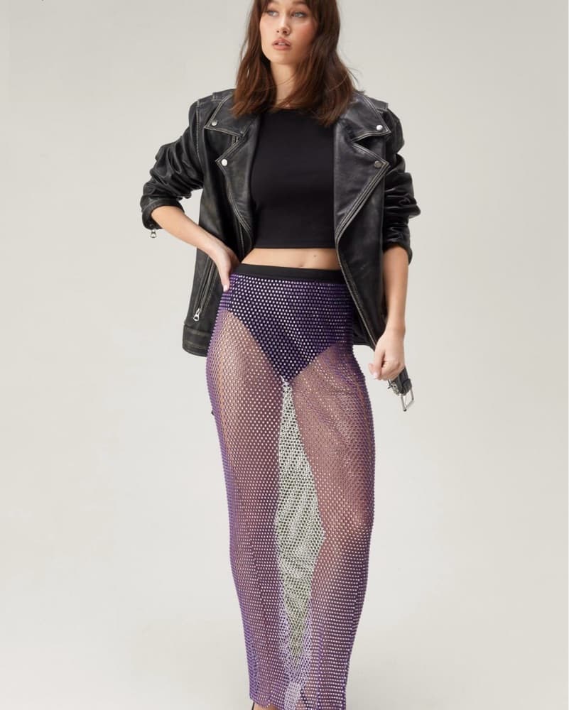 Edgy Glam Purple Rhinestone Maxi Skirt - Image 1
