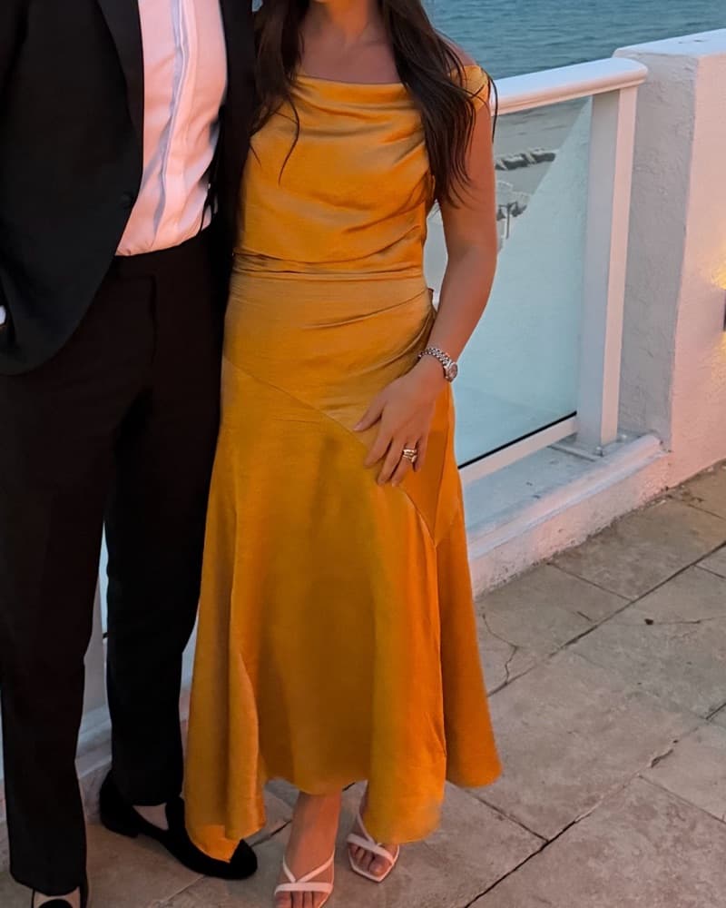 Satin Twist Shoulder Dress Yellow - Image 5