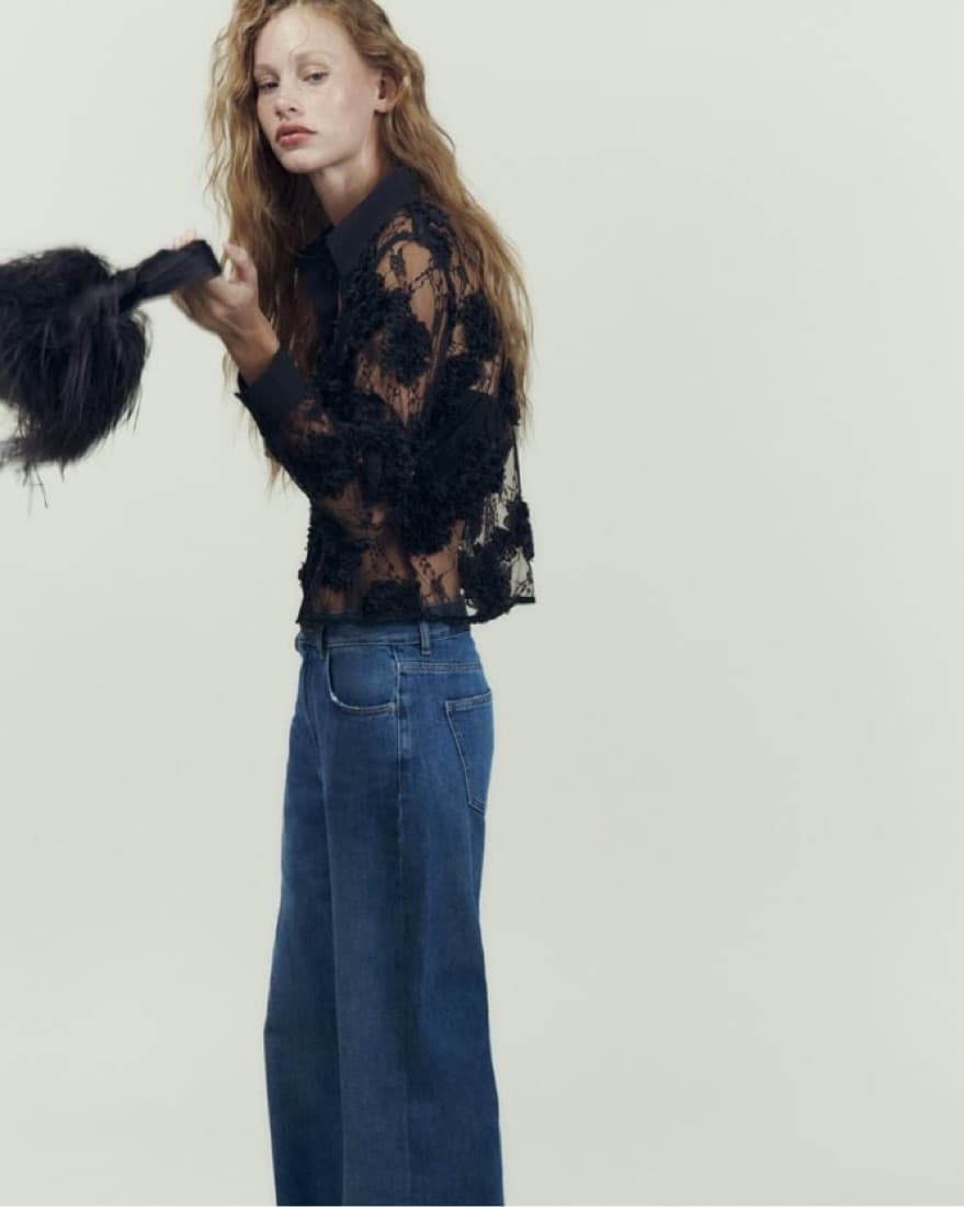 Zara Black Sheer Flower Top - Image 3