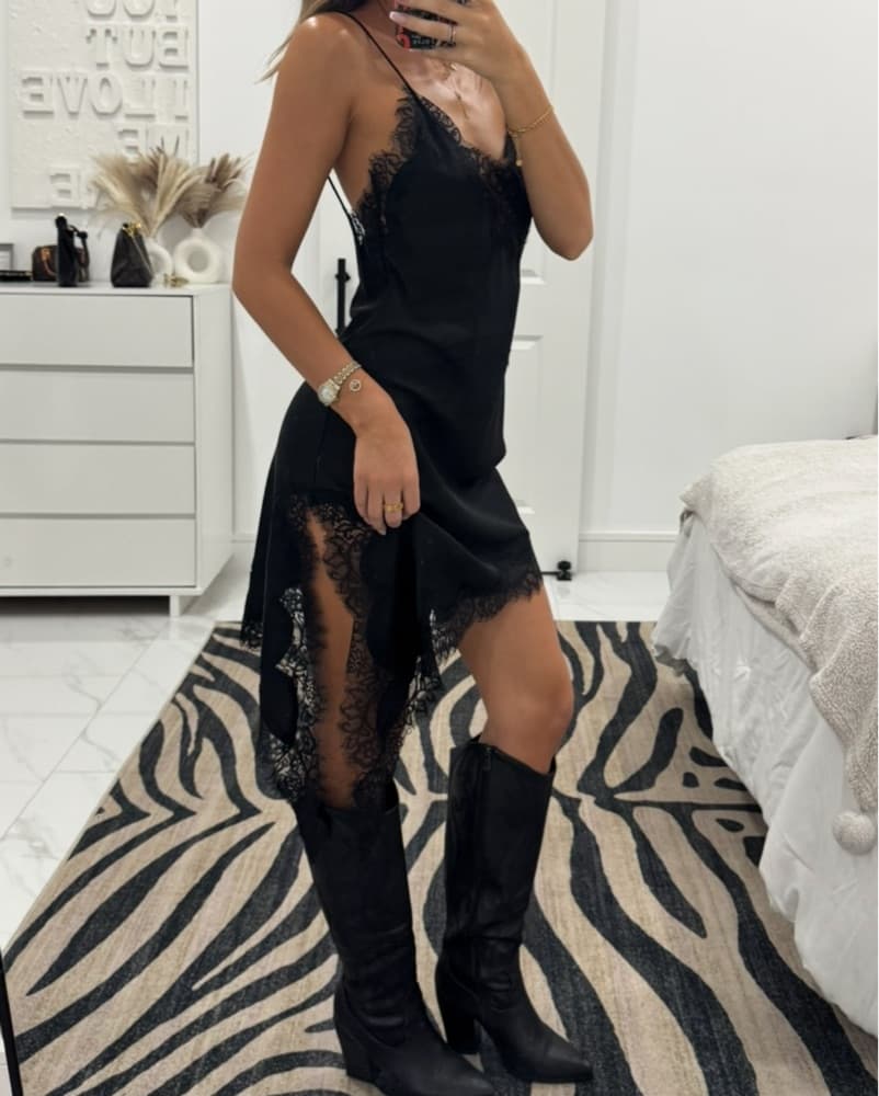 Zara Black Lace Midi Dress - Image 3