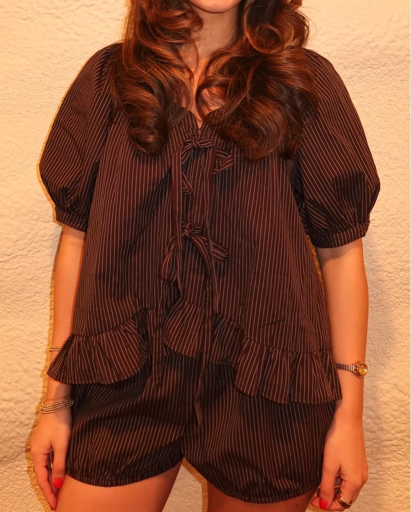 Pinstripe Ruffle Matching Set  - Image 1