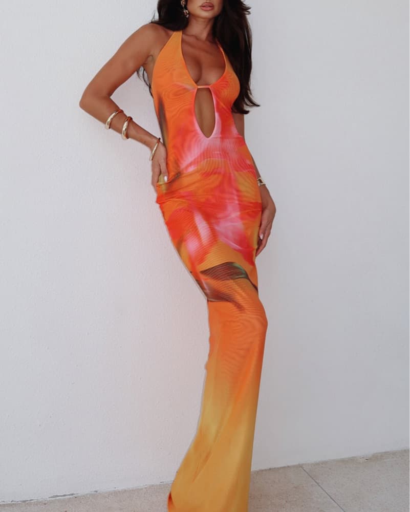 Vibrant Tie-Dye Halter Maxi Dress - Image 1
