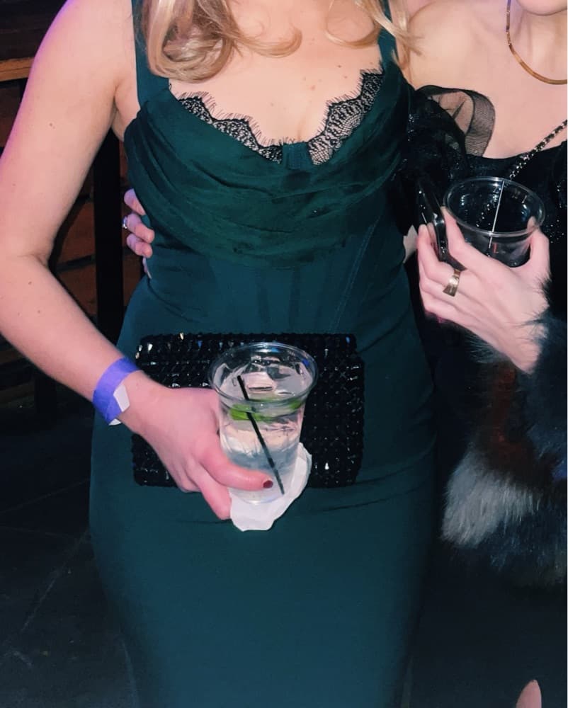 Green Lace Trim Drape Corset Midi Dress - Image 3
