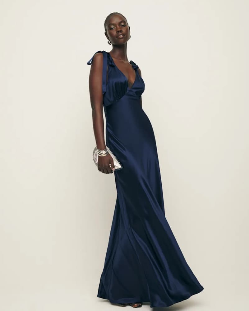 Reformation Pernille Silk Navy Dress - Image 1