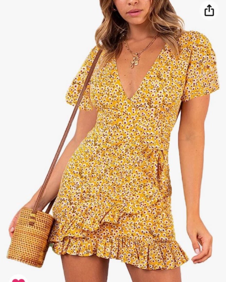 Casual Short Sleeve Yellow Floral Dress  - Image 1
