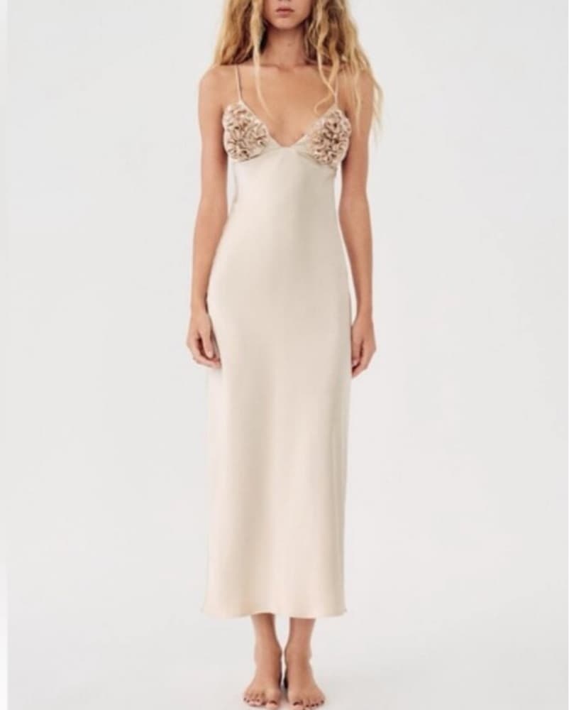Champagne Satin Midi Dress - Image 2