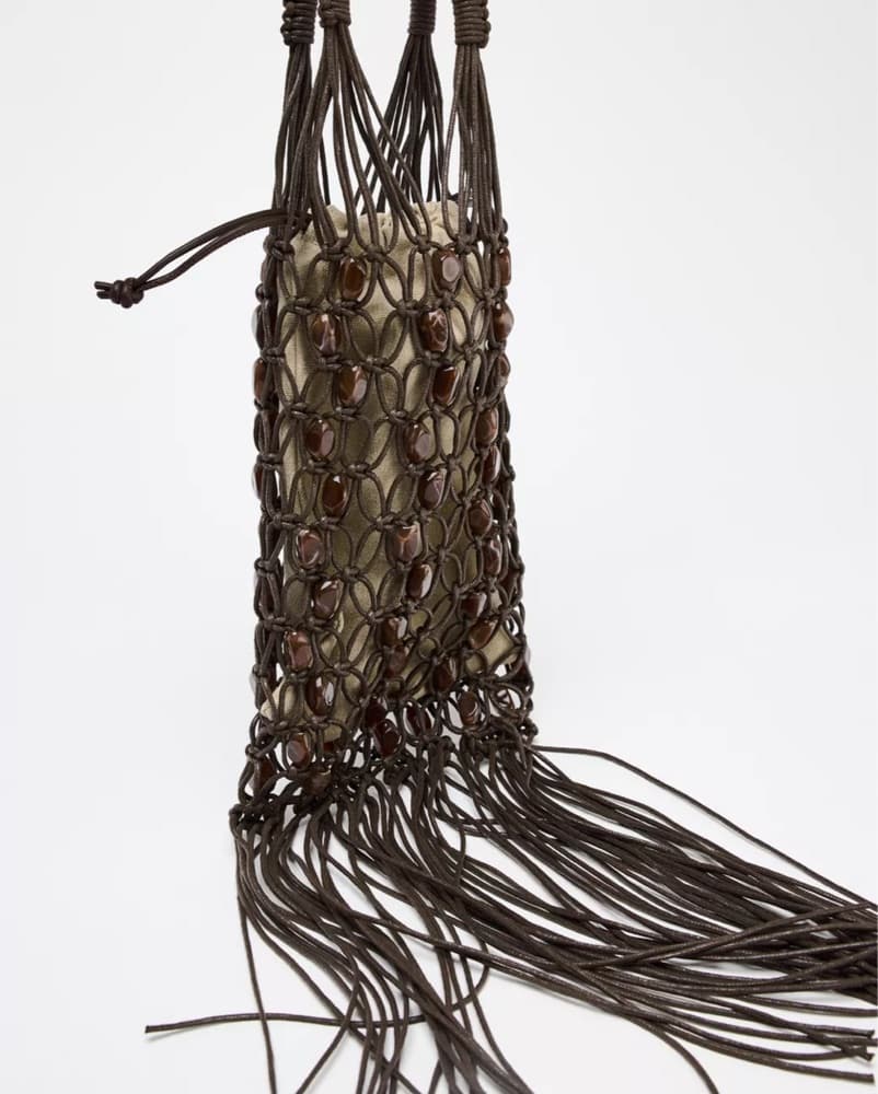 Zara Brown Beaded Bucket Bag - Image 2