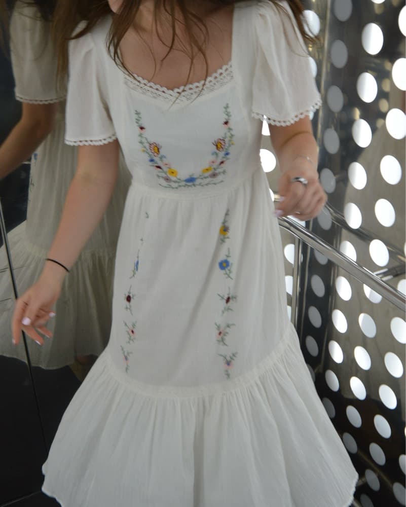 White Embroidered Midi Dress - Image 3