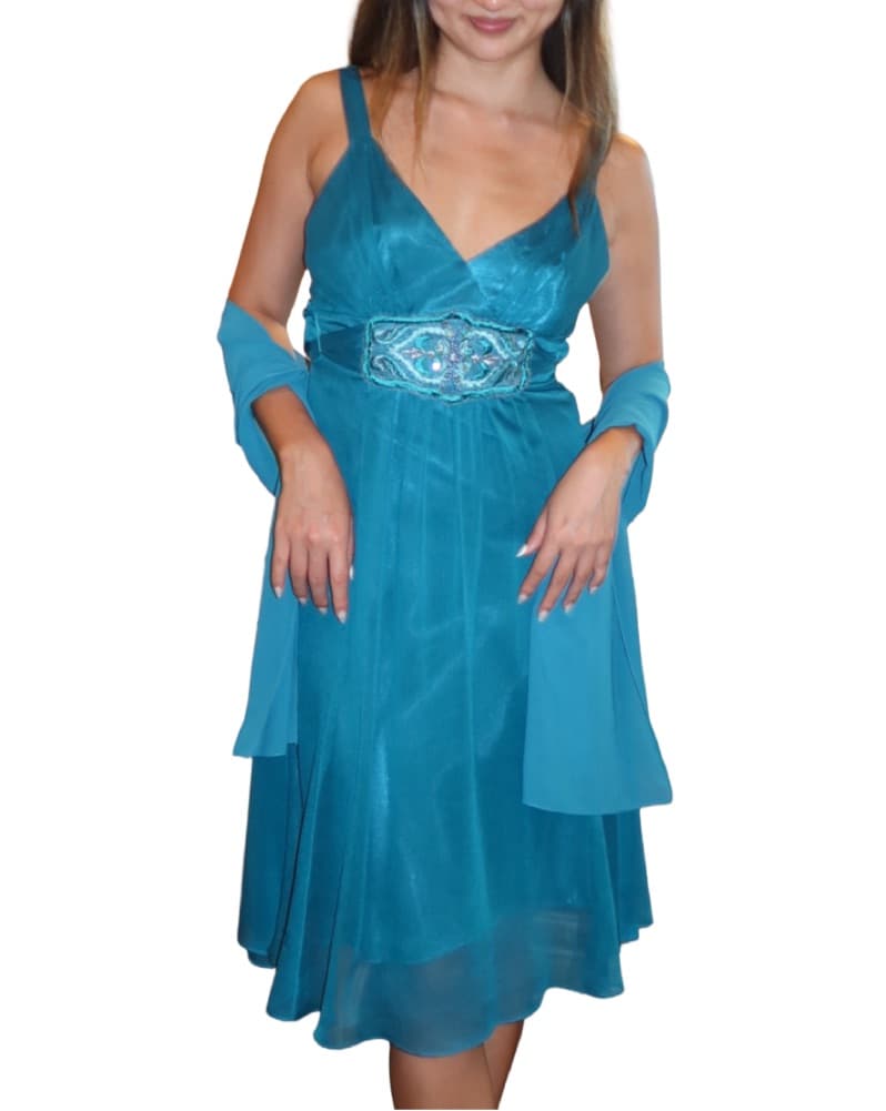 Maria Bonita Sea Blue Midi Dress - Image 3