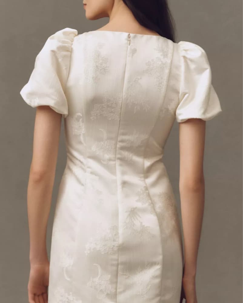 Anthro Puff-Sleeve Jacquard Mini Dress - Image 3