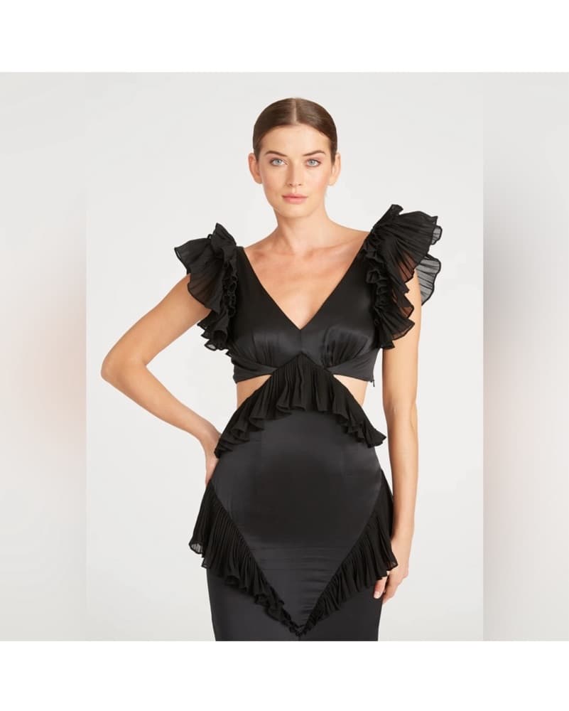 Elegant Ruffled Black Midi Dress - Image 3