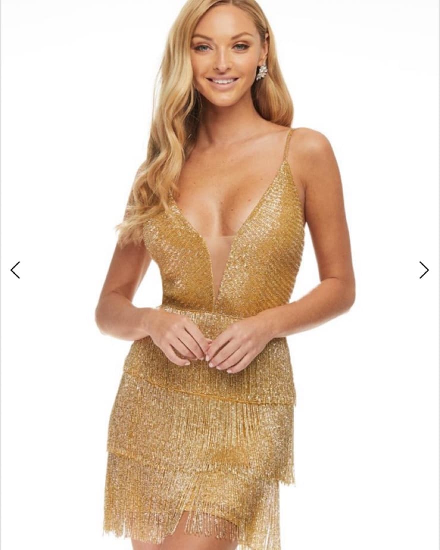 Ashley Lauren Gold Fringe Dress - Image 3