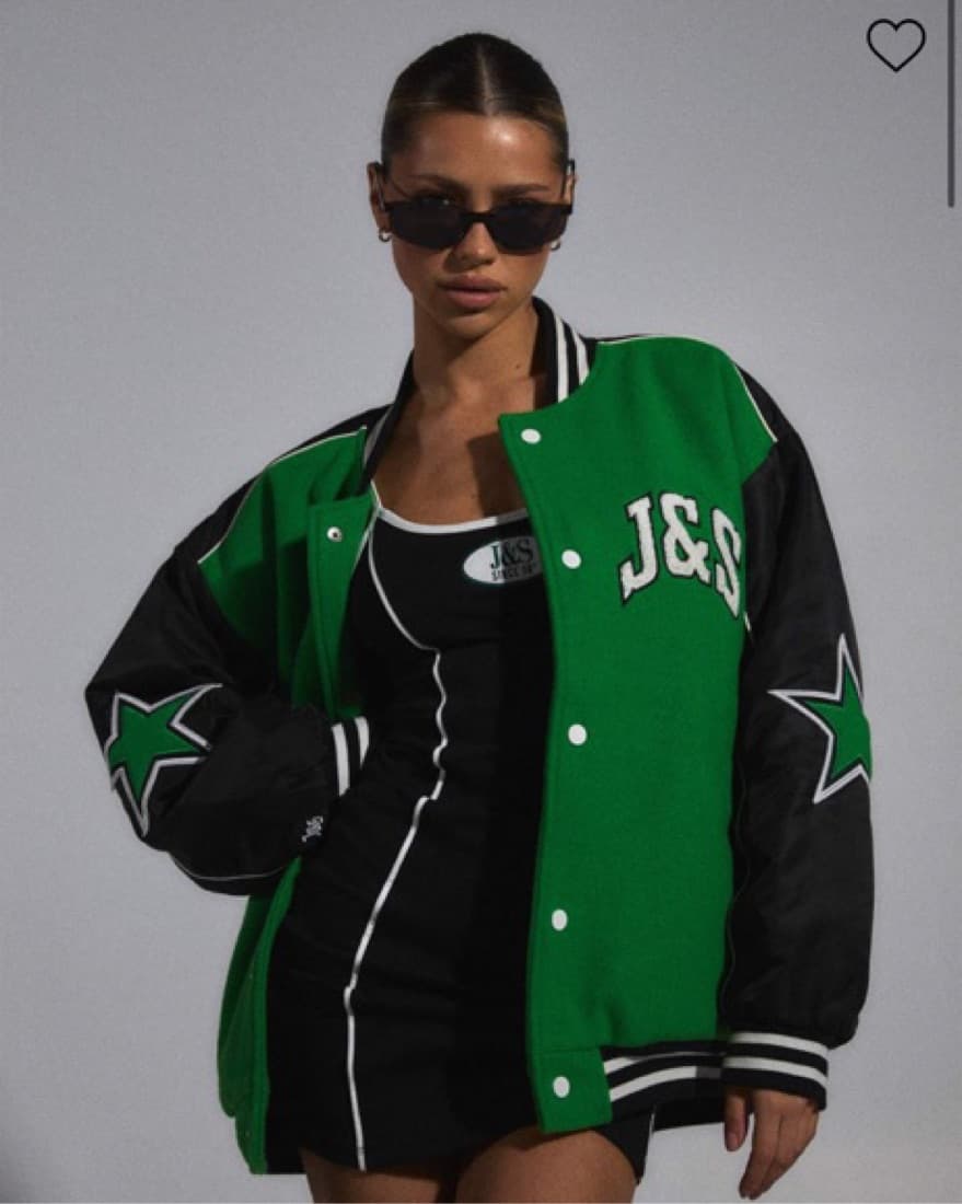 Green/Black Letterman Bomber Jacket  - Image 1