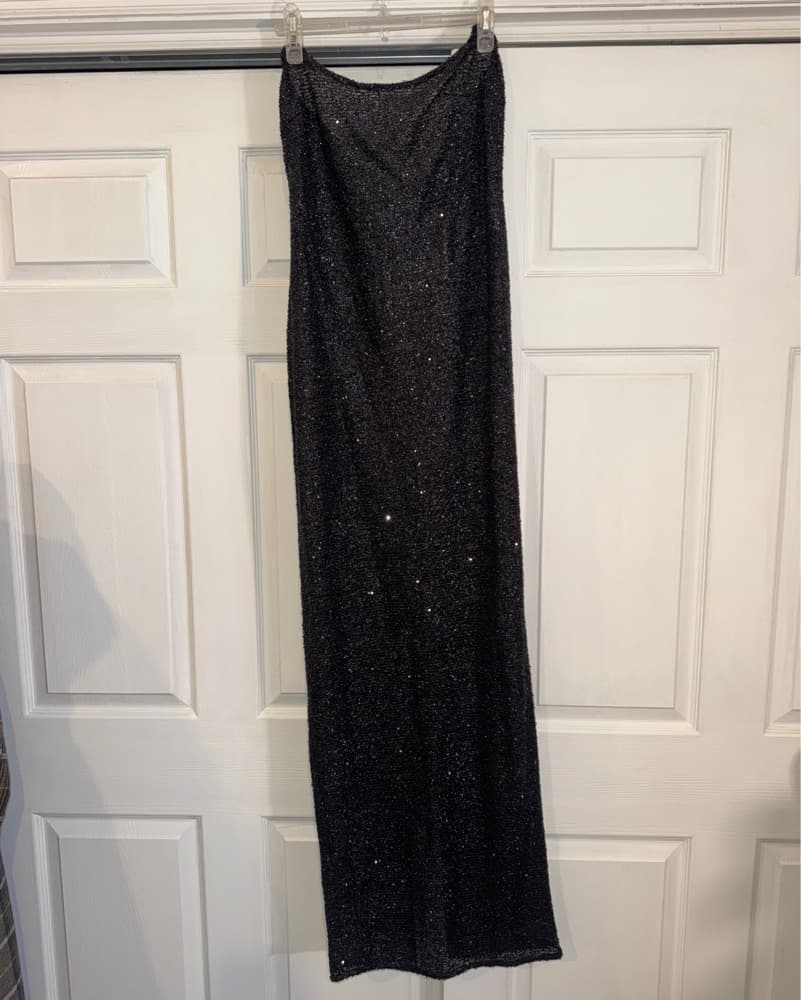 Strapless Black Sparkle Maxi Dress - Image 3