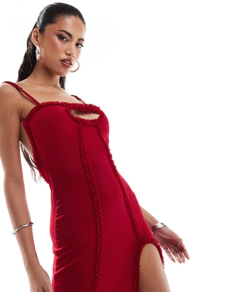 Murci Ruffle Trim Thigh Split Maxi Dress - Image 2