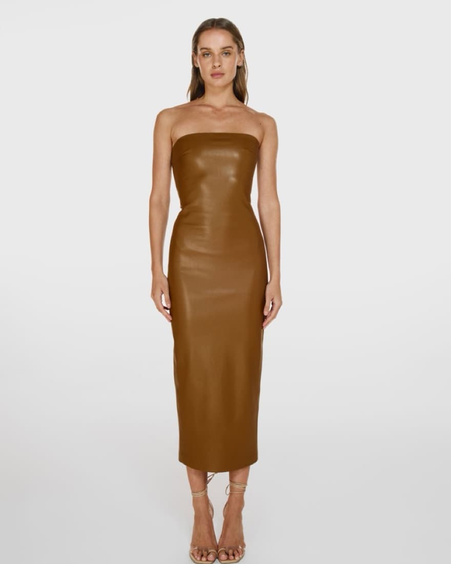 Cult Naked Brown Leather Dress | Miami Swim Week, Going Out Outfit, Party Dress  - Image 1