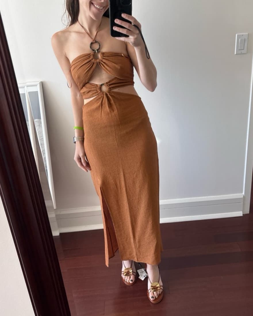 ZARA BROWN CUT OUT HALTER DRESS - Image 6