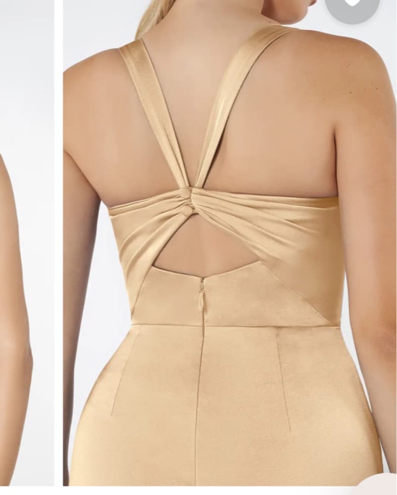 Azazie Mero Dress - Champagne Satin - Image 3